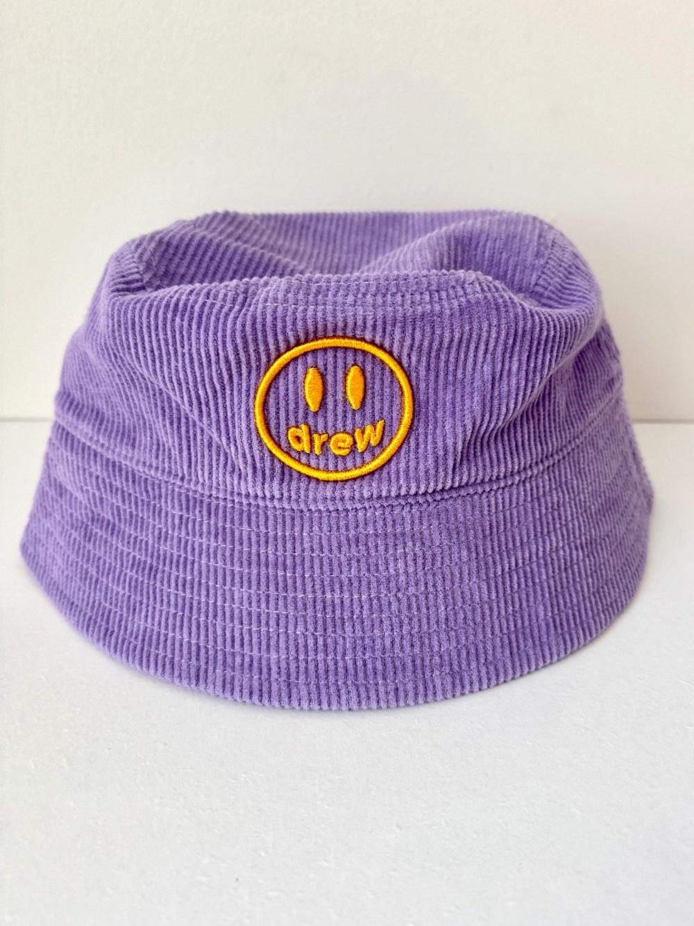 drew house Justin Bieber Mascot Corduroy Bucket Hat Purple Lavender Smiley Face